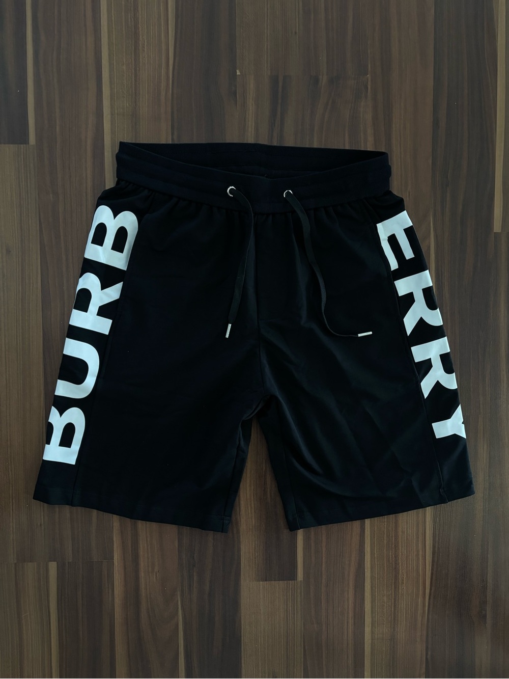 Burberry Black Athletic Shorts with White Side Logo